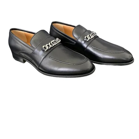 GUCCI Men's Chain Calf Black Leather Loafer, 739774, Gucci 11 - Picture 3 of 16